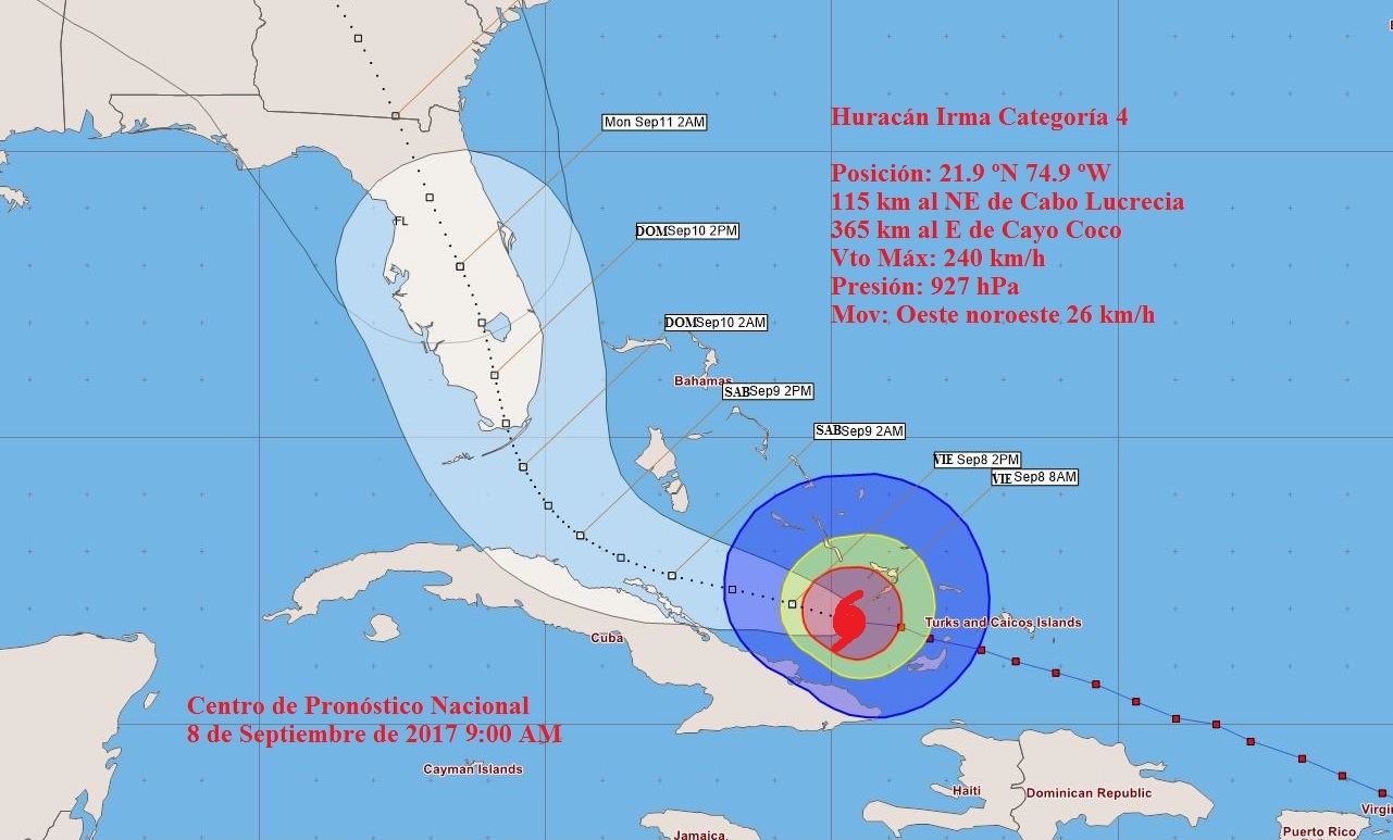 Trayectoria Irma, viernes 9 am