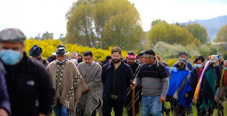 Boric camina en la Araucanía con mapuche