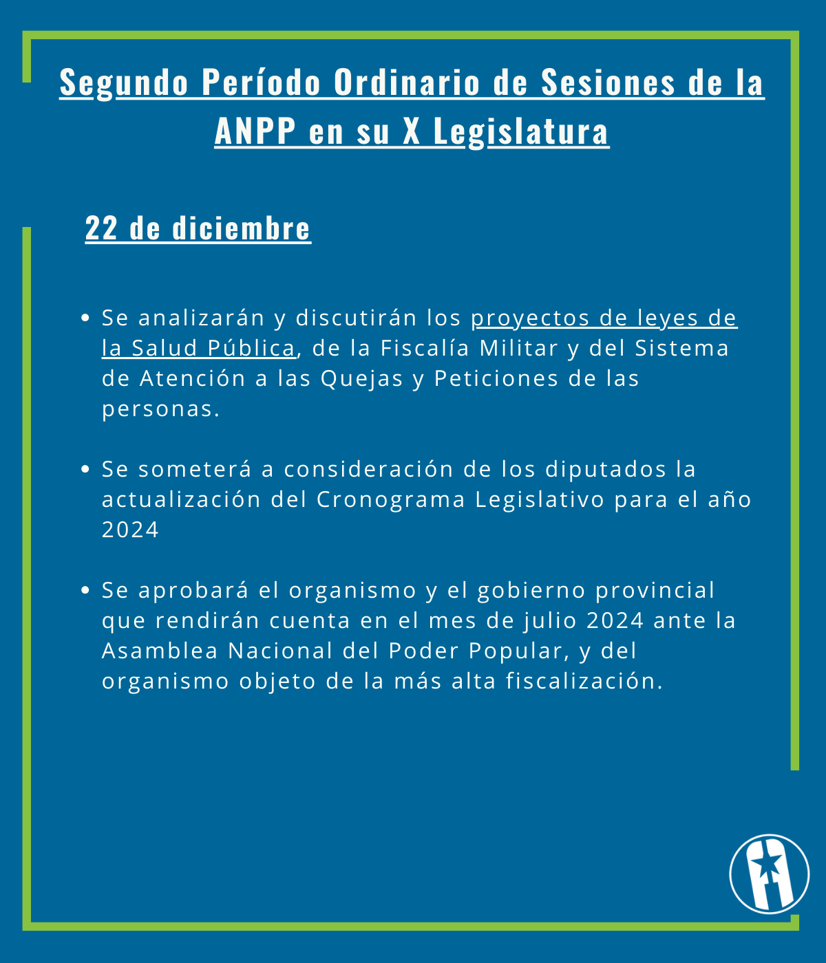 Segundo Periodo Ordinario de Sesiones de la ANPP orden del dia 202dic