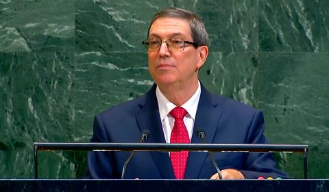 El canciller cubano Bruno Rodríguez Parrilla en el debate general del 80 período de sesiones de la Asamblea General de las Naciones Unidas.